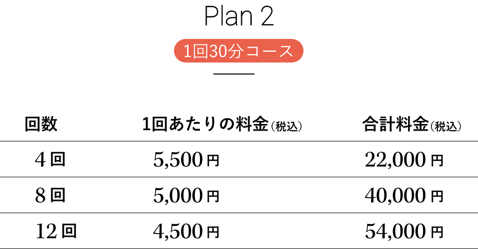 1回30分コース料金表
